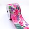 Designer's Shop WR 63-5200 Spring Summer Pink Rose, Red / Purple small floral and green leaf on white burlap wired edge ribbons, 2.5" x 10 yards